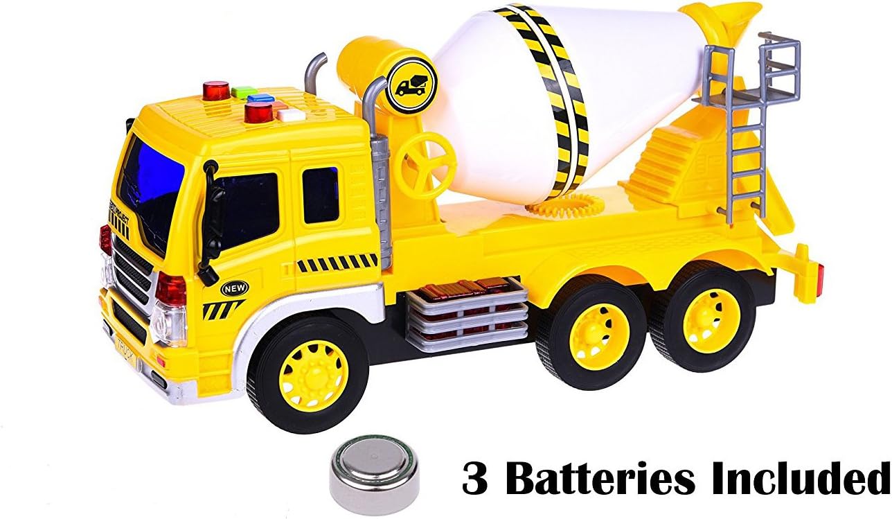FMT 1:16 Friction Powered Toy Cement Mixer Truck with Lights & Sound Push & Go Friction Truck Toy for Boys & Girls