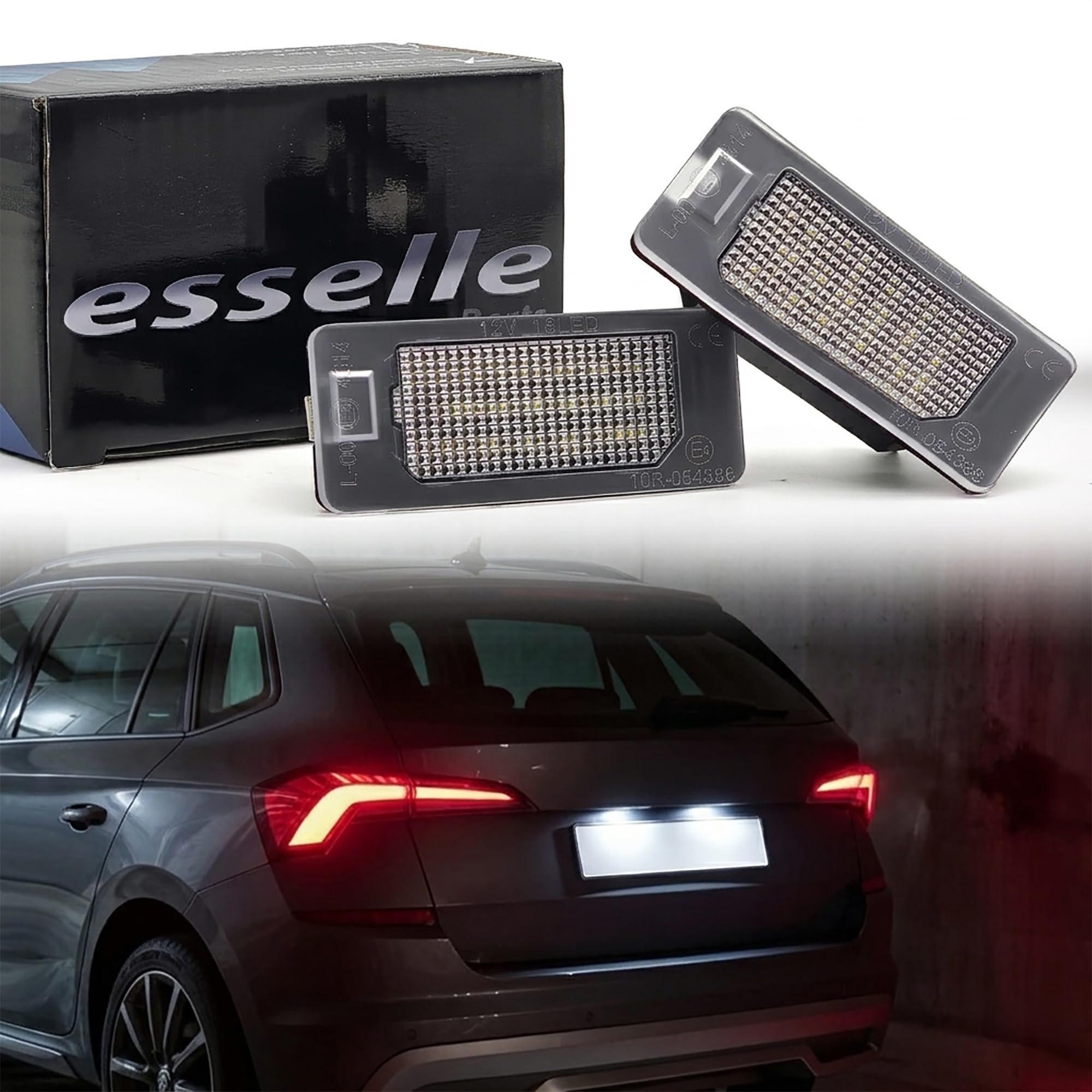 Placchette Luci Targa LED Compatibili con Skoda Fabia 3, Kamiq, Karoq, Kodiaq, Octavia 3 5E, Rapid, Scala, Superb 2, Yeti 18 SMD CANBUS 6000K Bianco Ghiaccio Plug & Play Nessun Errore