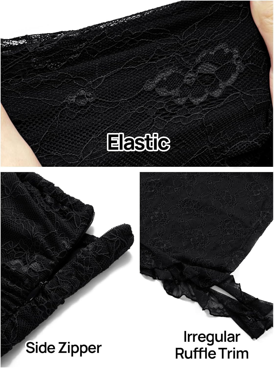 MEROKEETY Women's 2025 Strapless Bodycon Tube Midi Dress Sexy Floral Lace Ruffle Slit Wedding Guest Cocktail Party Dresses - Image 5