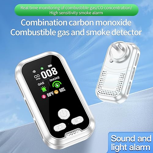 Miniatura 5 de Detector de monóxido de carbono enchufable 5 en 1 y detectores de gas natural combustibles y humo combinados, batería de respaldo integrada,