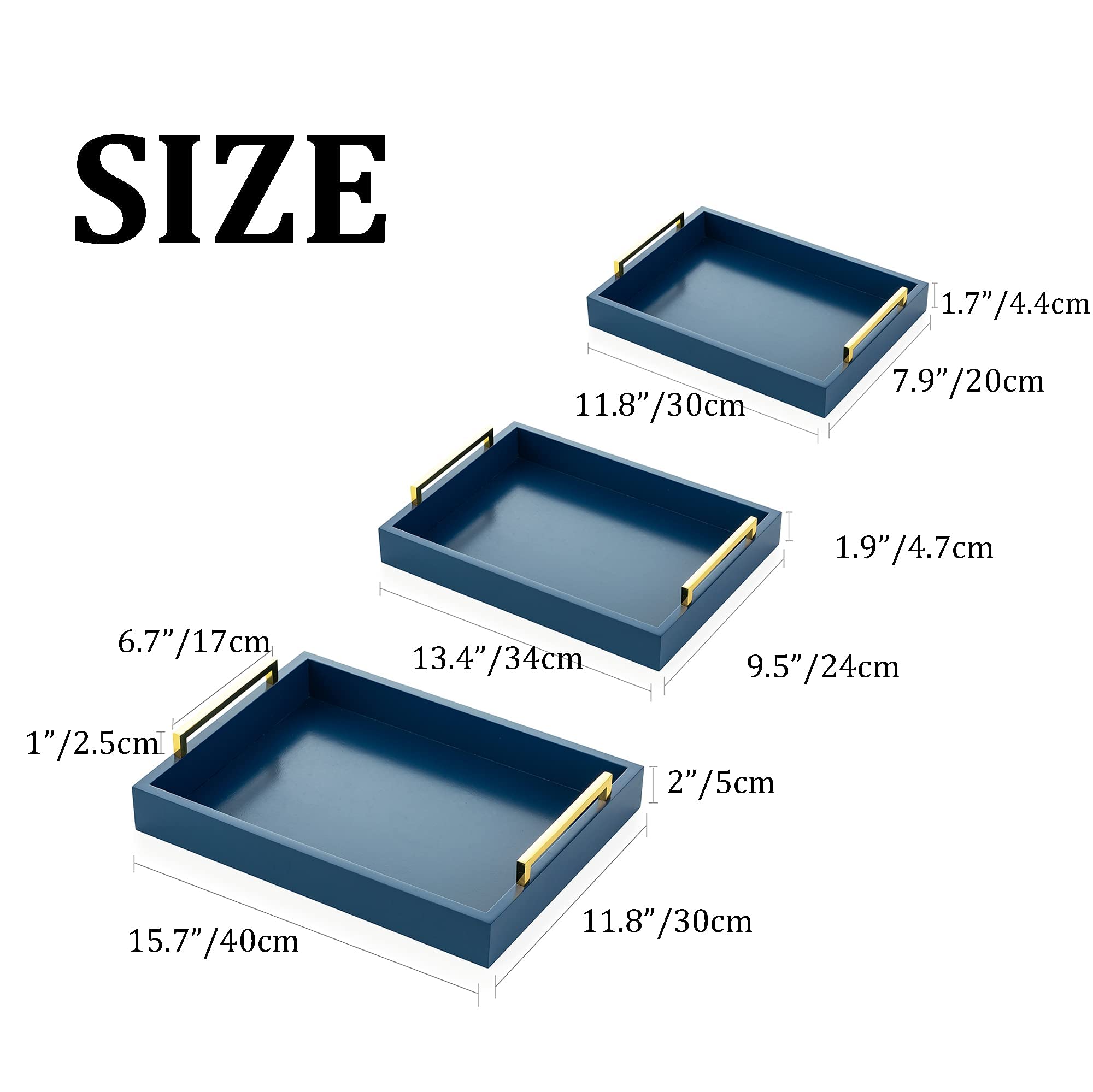 Buy Hanobe Serving Tray with Handles Set of 3 Blue Wood Decorative