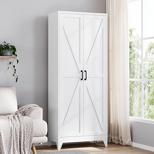 Miniatura 17 de Yizosh - Gabinete de almacenamiento de metal con 2 puertas y 4 estantes ajustables - Gabinete de almacenamiento de cocina de 71 pulgadas color Negro