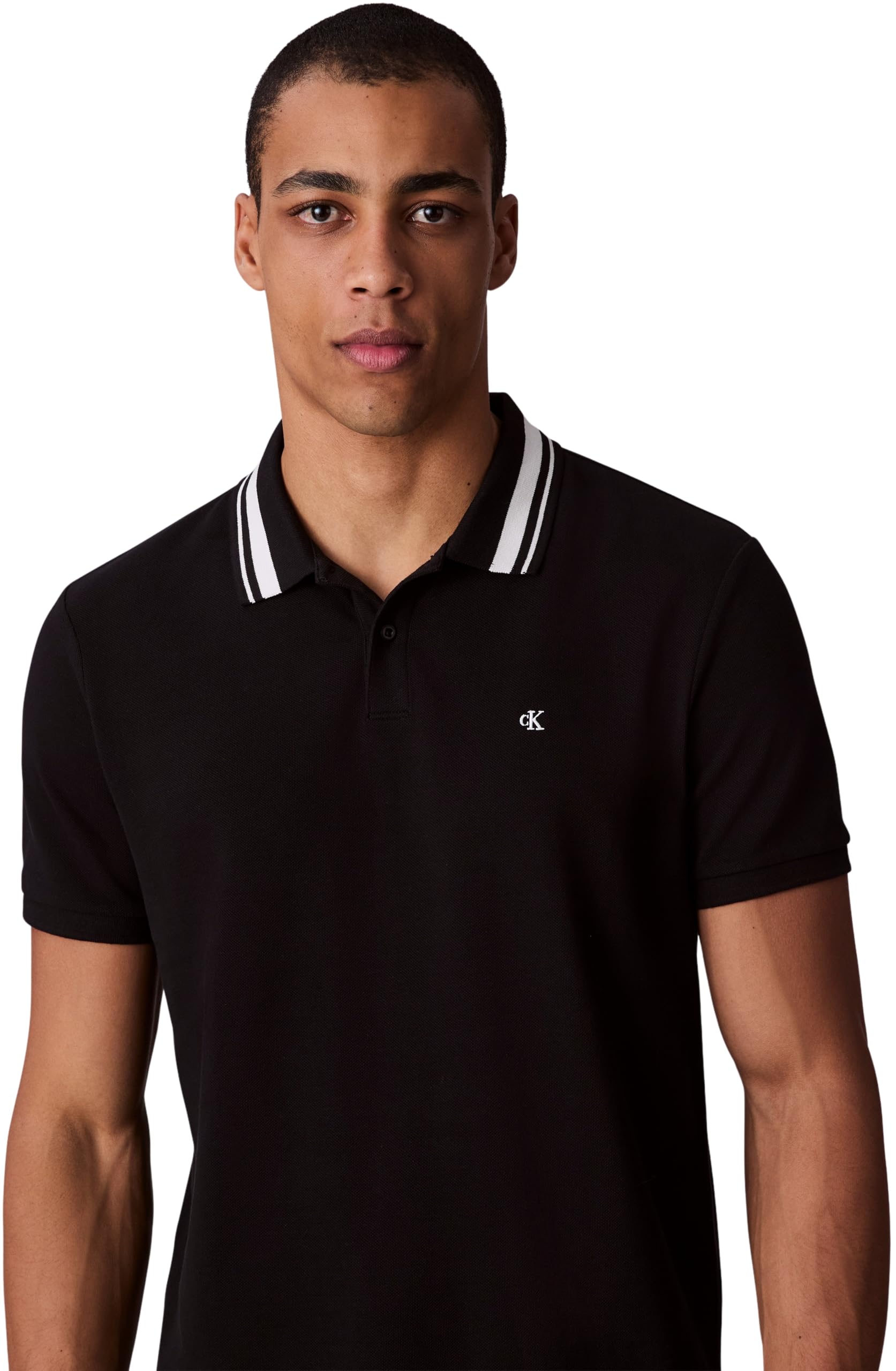 Calvin Klein Polo Manches Courtes Homme Monogram Pique Tipped en Coton, Noir (Black), XL
