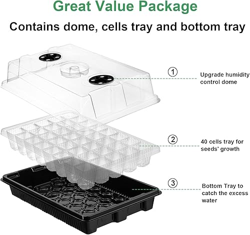 Miniatura 5 de Youeon Paquete de 6 bandejas de inicio de semillas con cúpula de humedad ajustable, kit de inicio de semillas de 240 celdas en total, juego de