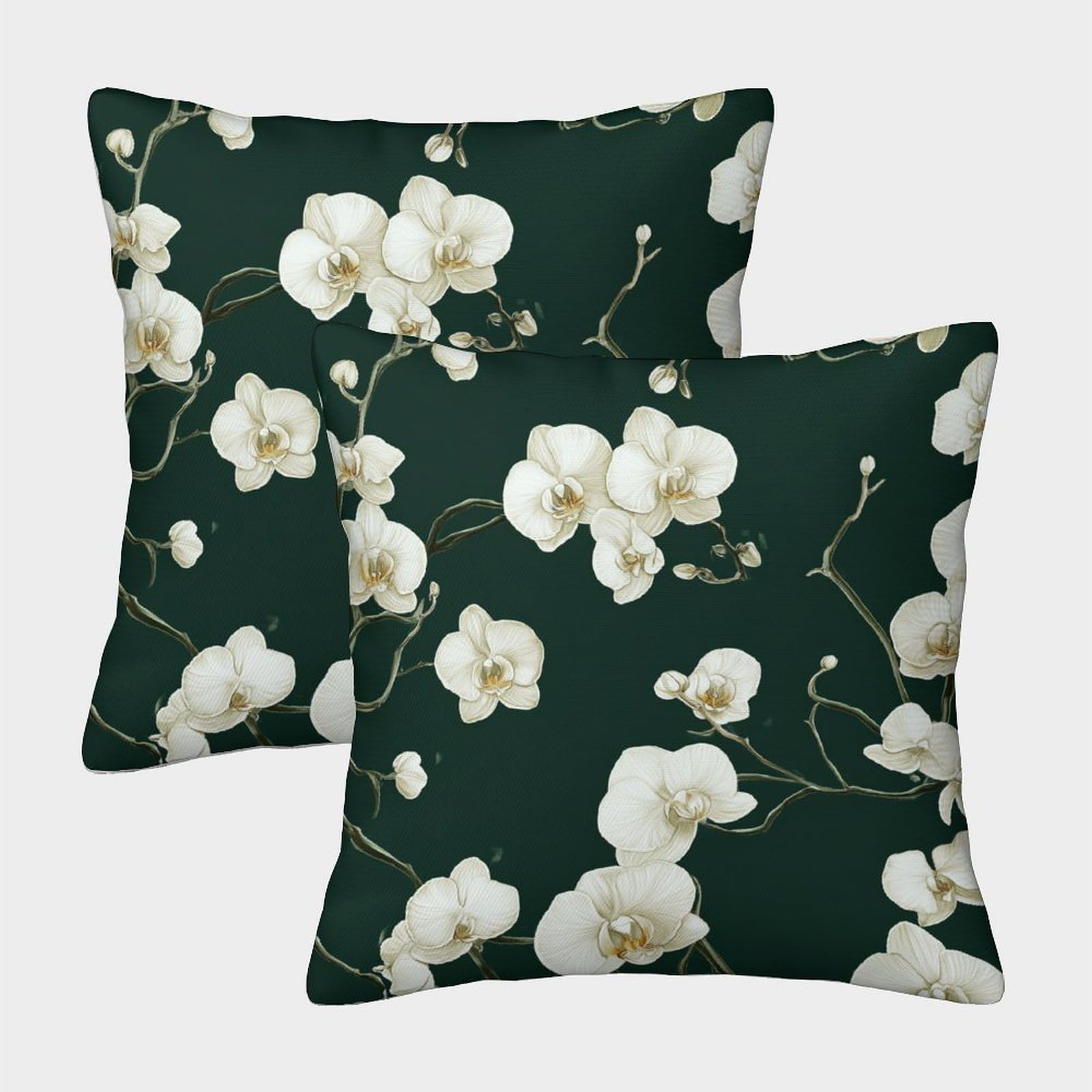 kaiyun 2 Pack Dark Green Background,White Orchid Pillow Case 50x50cm Throw Pillow Case,Modern Decoration Pattern for Terrace Sofa Bedroom Indoor Outdoor Party