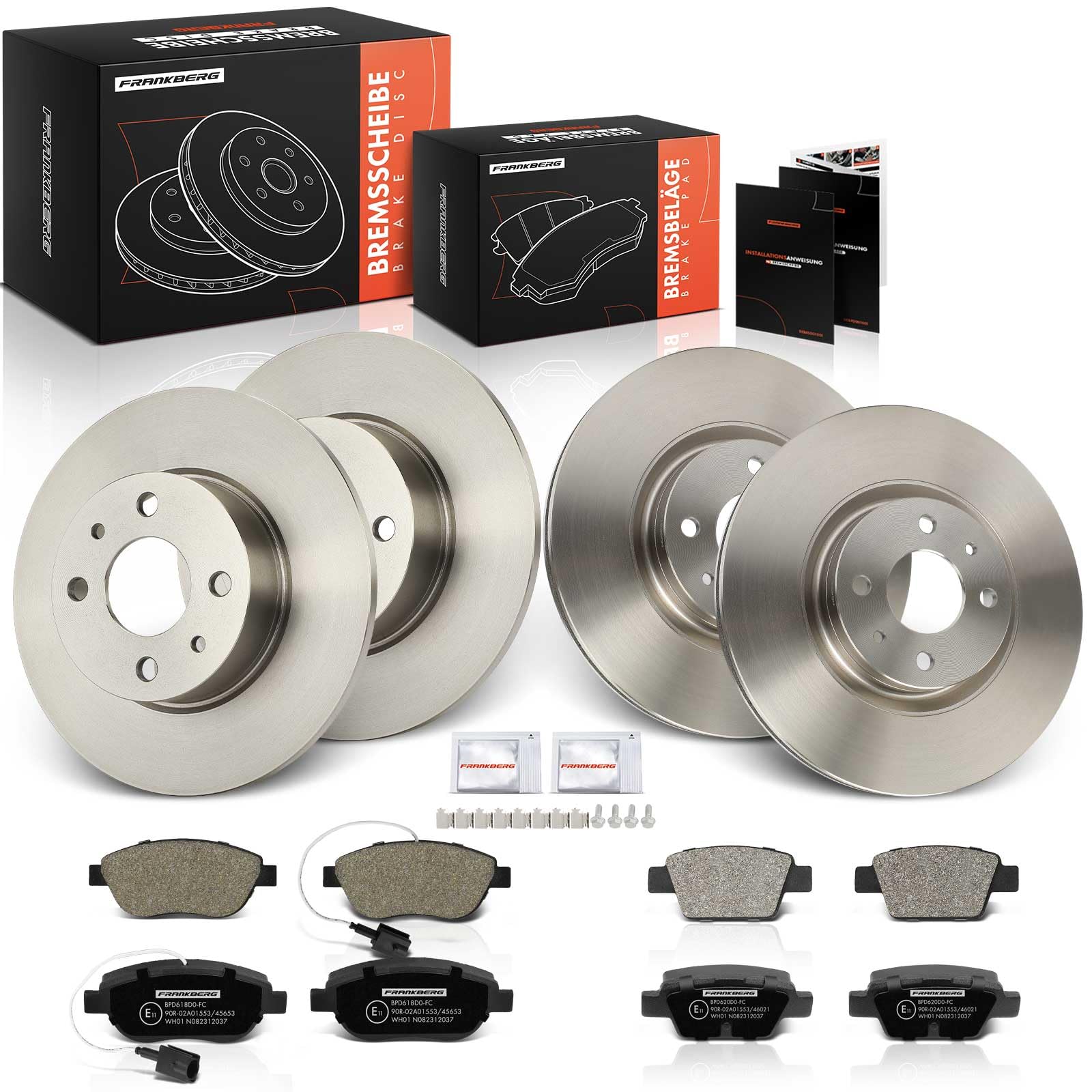 Frankberg 1 set freni incl. 4 dischi freno + 8 pastiglie freno Anteriore | Compatibile con: Stile 192, Bravo II 198, Stilo Multi Wagon 192, Delta III 844