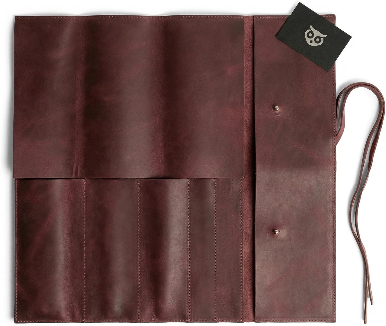 Hide & Drink, Rustic Knife Roll Case (5 pockets), Compact Carry-On Bag for Traveling Chefs & Cooks, Kitchen Tool Storage Organizer, Full Grain Leather, Handmade (Sangria)