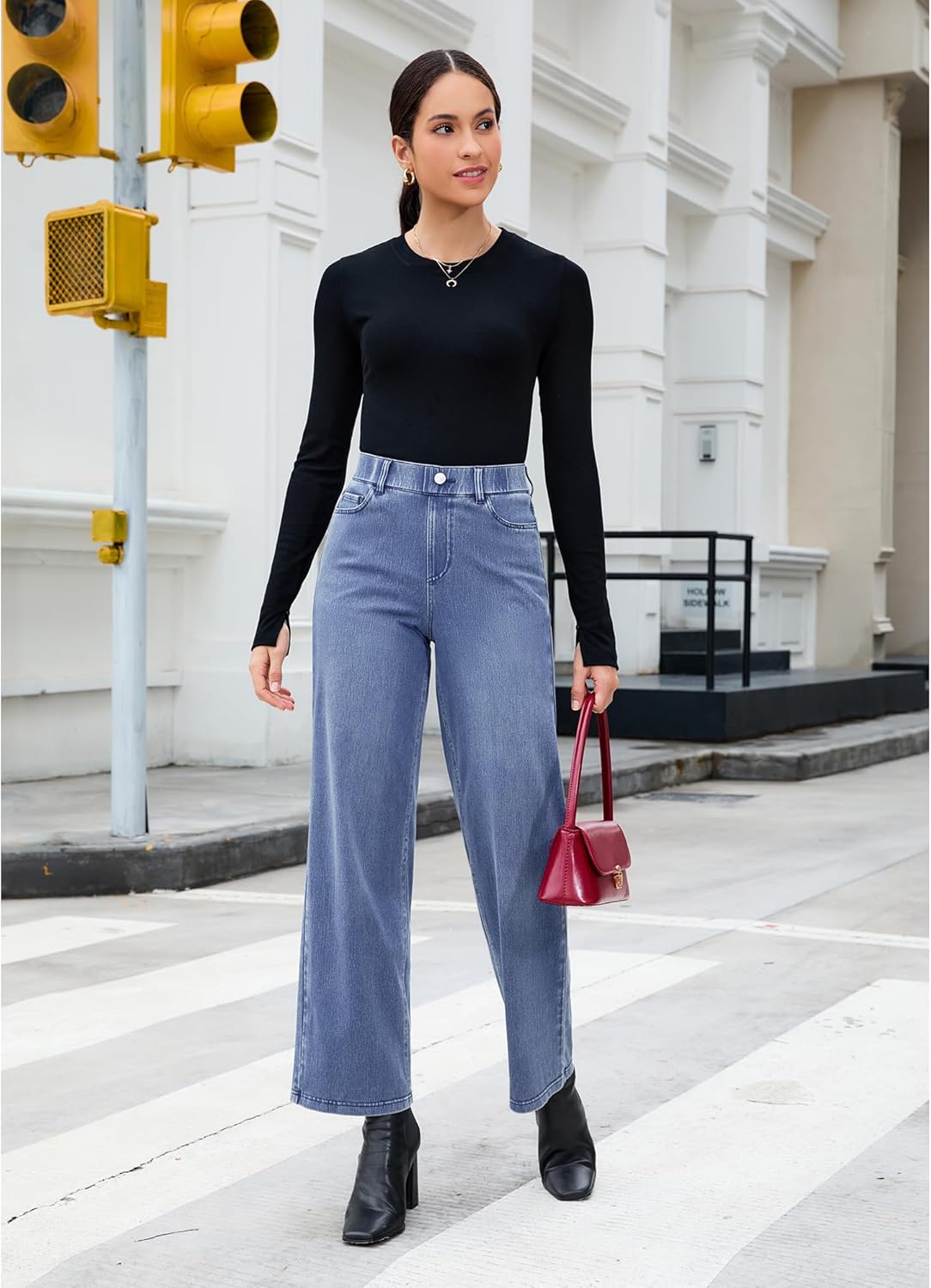 GRAPENT Wide Leg Jeans for Women High Waisted Trendy Pull On Elastic Waist Soft Stretchy Denim Pants Sweatpant Jeans - Image 9