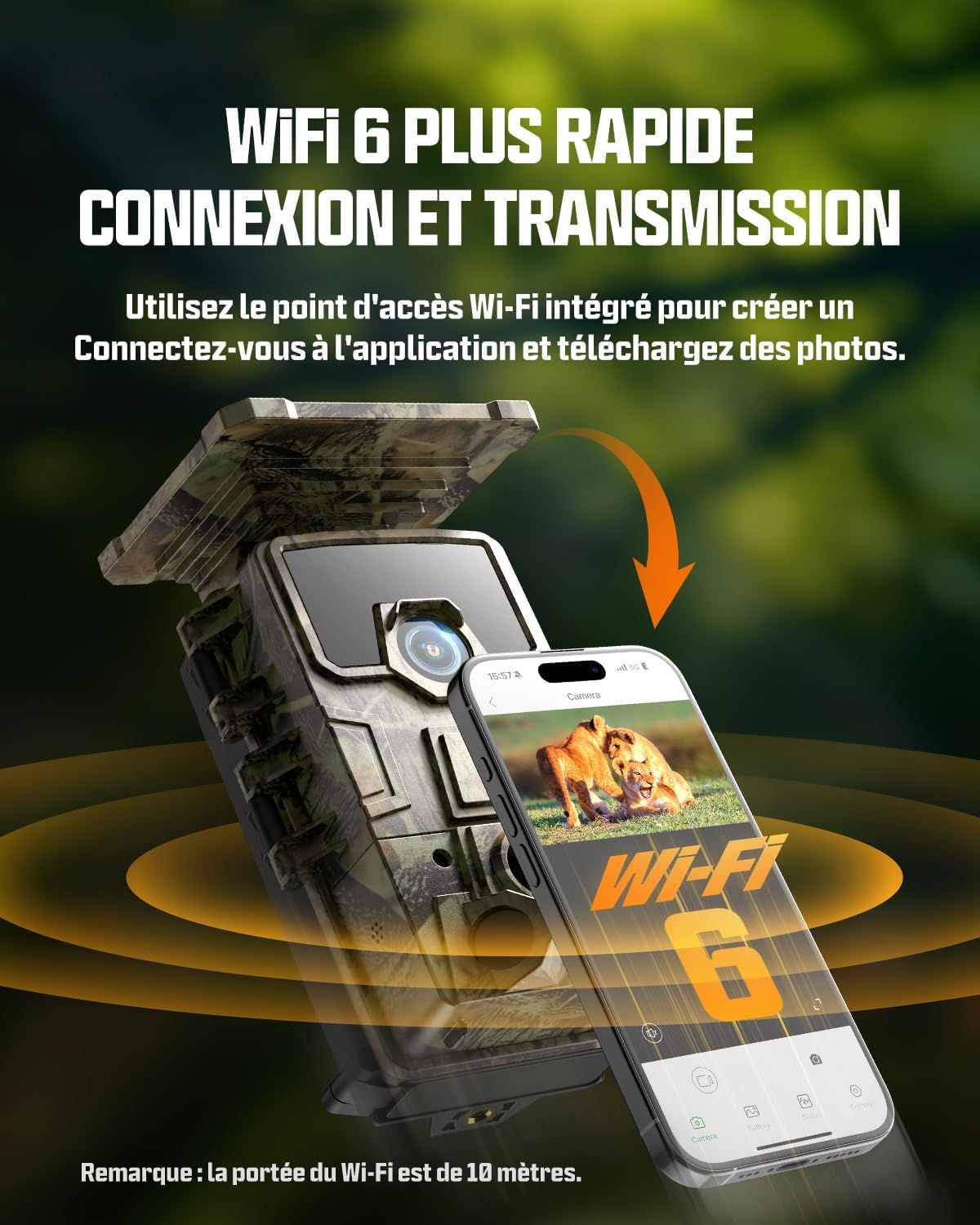 CEYOMUR Solaire Camera de Chasse, 4K 64MP 30fps WiFi 6 Caméra de Chasse | Carte SD 64GB, 0,1s Activée par Mouvement, IP66 Étanche Vision Nocturne, 5200mAh Batterie Rechargeable