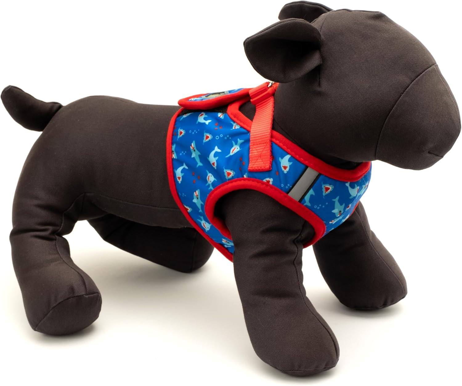 THE WORTHY DOG Step-in Dog Harness for Large Dogs, Comfortable Mesh, Reflective, Strong Hook and Loop Closure, Quick Release Buckle, Chomp Shark Pattern, Blue, Large