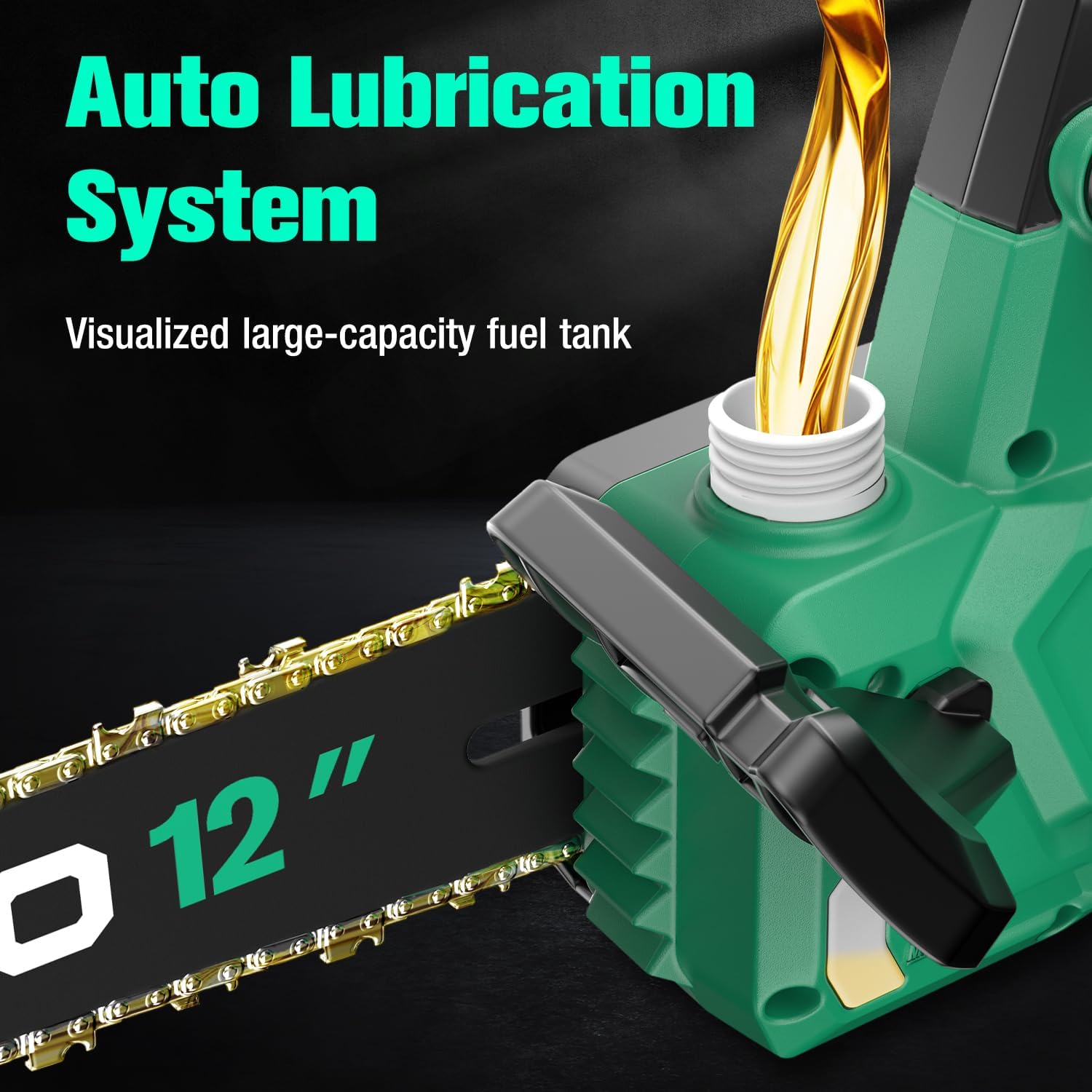 KIMO Brushless Electric Chainsaw 12 Inch Cordless with 2 X 4.0Ah Battery & Fast Charger, 54.5 FT/S Powerful Cutting, Security Lock，Auto Oiler Battery Powered Chainsaw for Wood Cutting & Tree Trimming - Image 8