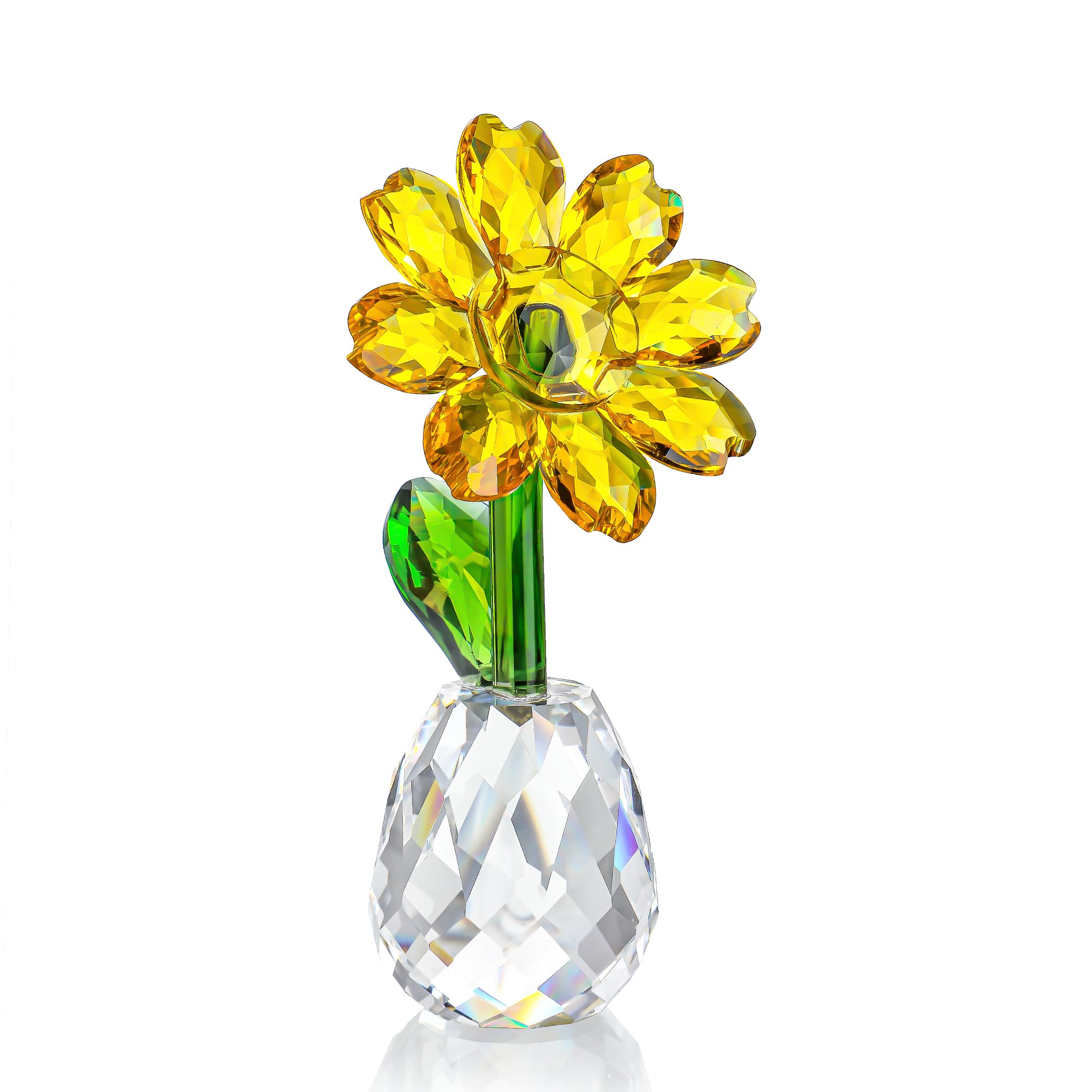 H&D Crystal Sunflower Figurine Ornament Glass Flowers Paperweight Lady Gift Birthday Party Table Decor