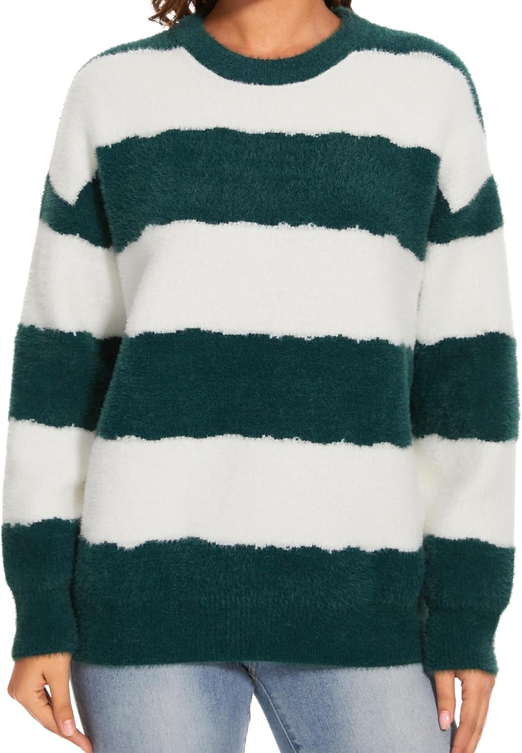 Women’s Sweaters Oversized Striped Fluffy Long Sleeve Trendy Casual Crewneck Knit Pullover Outerwear Sweater Women’s Sweaters Oversized Striped Fluffy Long Sleeve Trendy Casual Crewneck Knit Pullover Outerwear Sweater