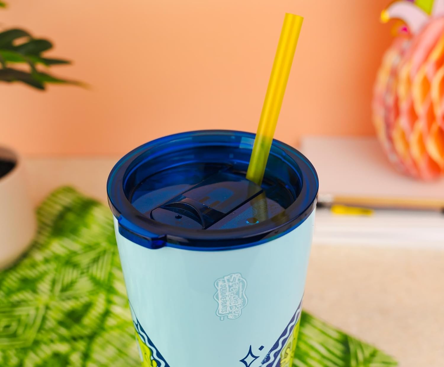 Silver Buffalo Spongebob Squarepants Happy Jazz Hands Double Walled Stainless Steel Tumbler with Straw, 22 Ounces - Image 6