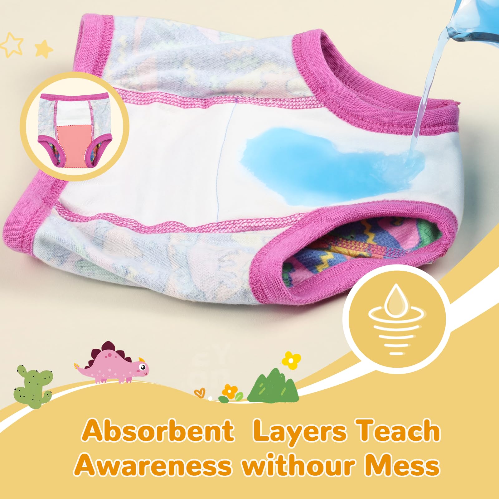 FLYISH DIRECT Culottes Apprentissage Propreté Garcon, 100% Coton, Slip d Apprentissage Enfant, culotte Anti Fuite Absorbante Enfant, Réutilisables et Lavables, Lot de 4, Violet Dino & Licorne, 4 Ans