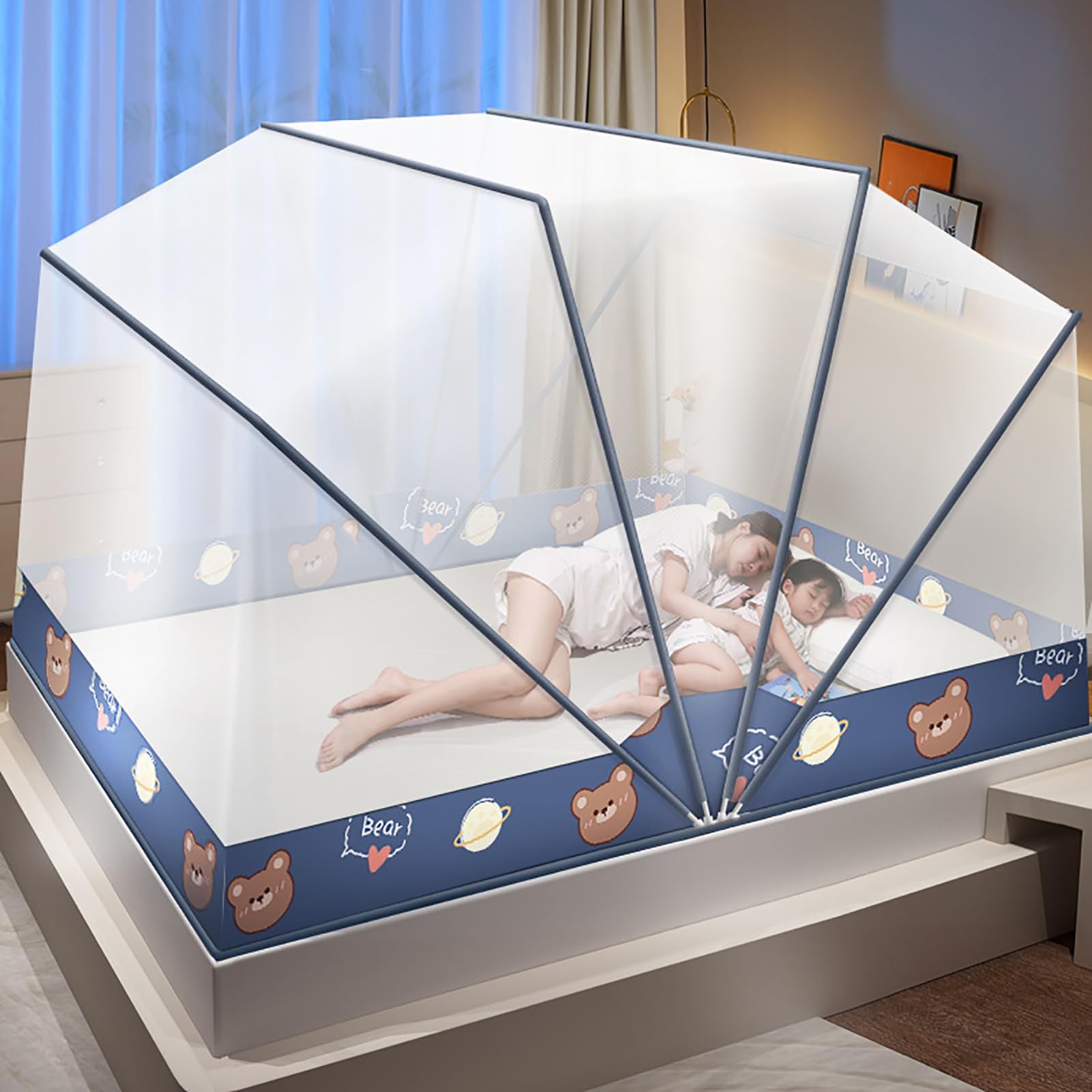 King Size Pop Up Mosquito Net for Bed, Przenośny składany czaszaka z zapinanym na zamek błyskawicznym dno, łatwa konfiguracja oddychającego namiotu z owadami z siatki na kemping Travel i ochronę sypia