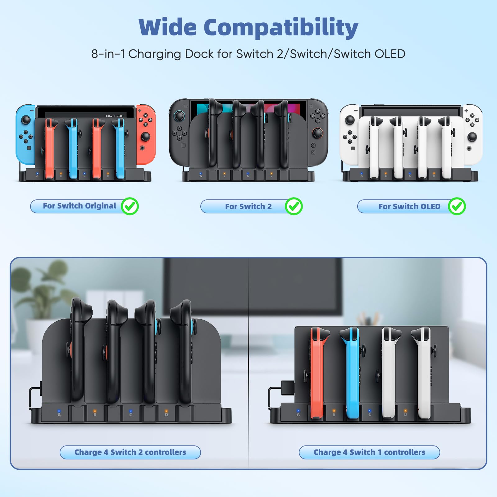 FASTSNAIL - Cargador magnético 9 en 1 de doble dirección para FASTSNAIL Switch 2 2025 y controlador original y OLED, base de carga rápida para accesorios de controlador Switch 2