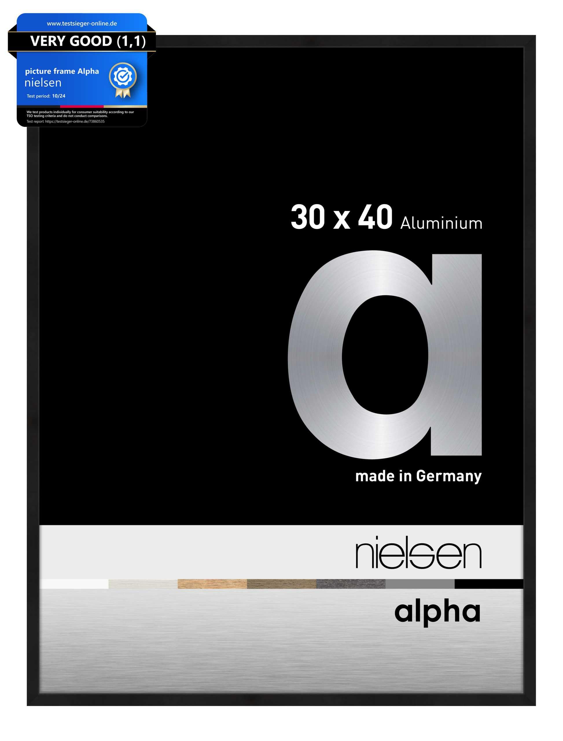 nielsen Picture Frame, 30 x 40 cm, Aluminium, Matt Black, Photo Frame for Hanging Landscape and Portrait, Real Glass, Alpha