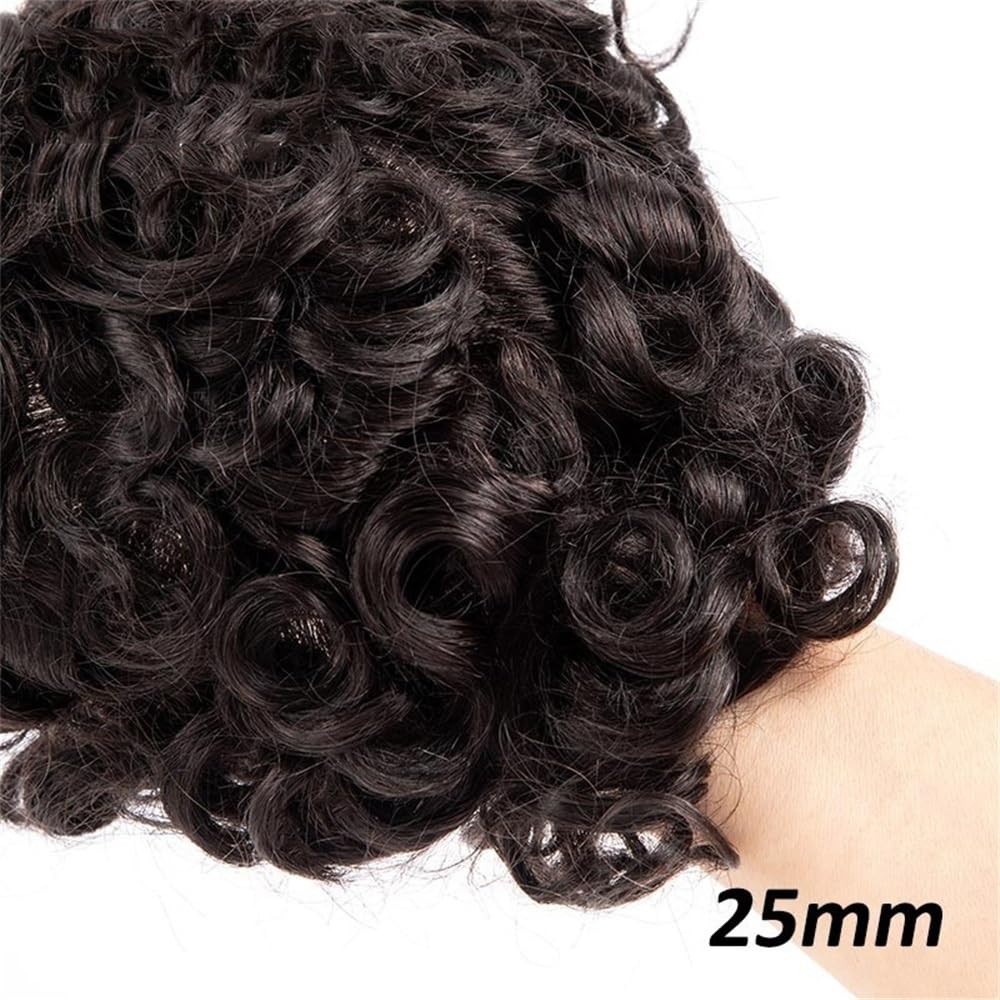 Tupet z prawdziwych włosów dla mężczyzn, 25 mm, ze skóry PU, afro, kręcone, wstrzykiwane, naturalne włosy, system kręconych włosów, dla mężczyzn (naturalna czerń, 7 x 10 cm)