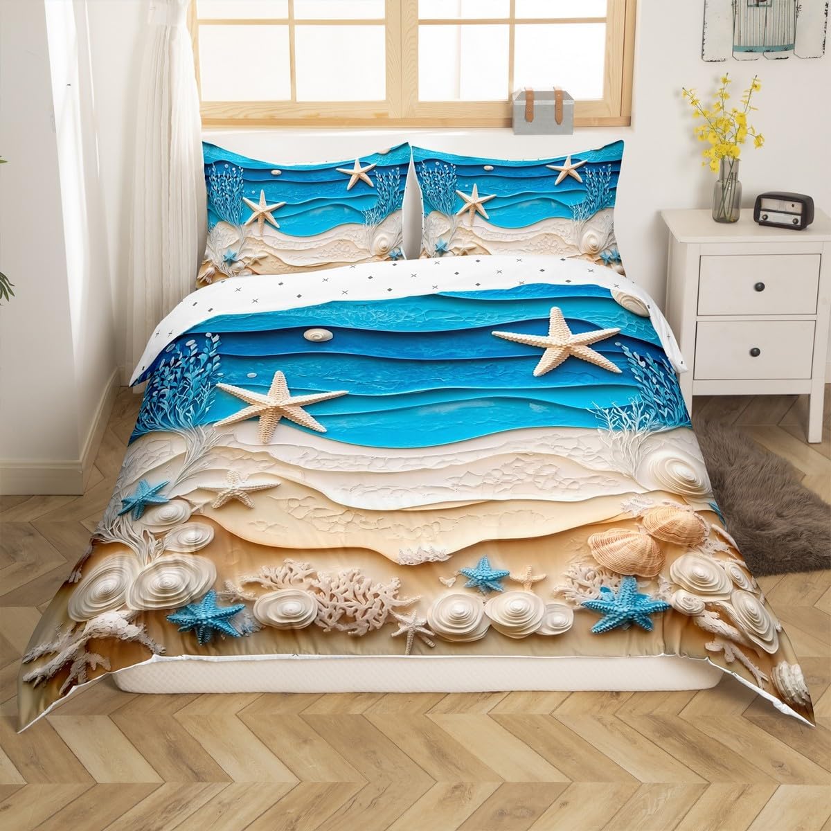 Erosebridal Cartoon Dolphin Bedding Set Toddler Ocean Animal Comforter Cover for Kids Boys Girls Room Decor,Coastal Sea Wildlife Duvet Cover Cute Underwater World Bed Set Navy Blue