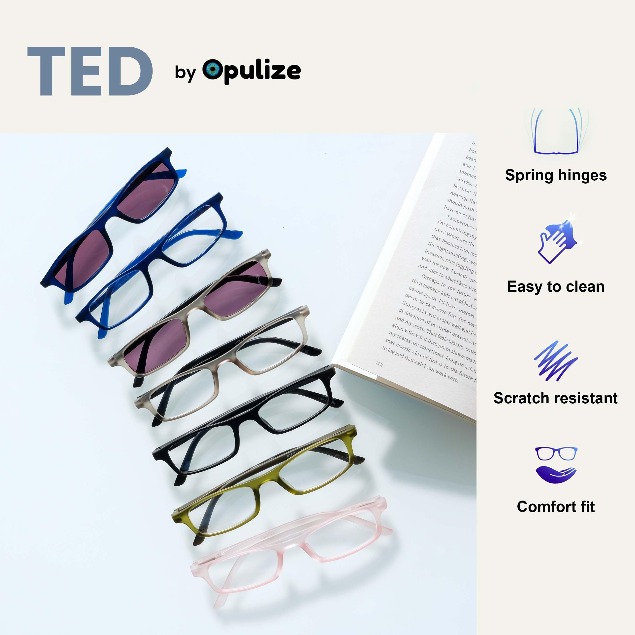 OPULIZE Ted Reading and Sun Reading Glasses with UV400 Narrow Frame in Matt Black Reader & Navy Blue Sunreader Spring Hinges Mens Womens RS17-13 +1.50 - Image 4