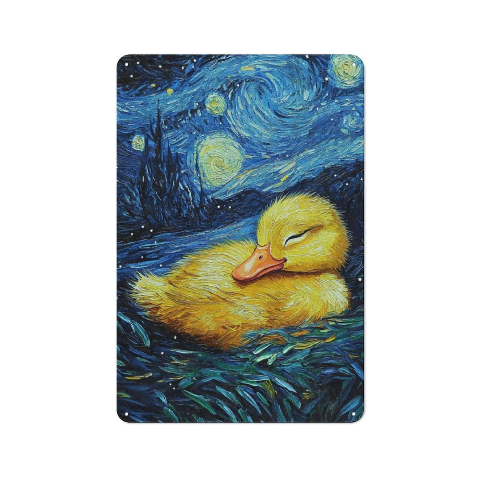Junmoney Baby Duck Duckling In Starry Night Printed Metal Sign 30X20cm For Living Room Or Hallway, A Decorative Christmas Gift For Living Room Decor Lovers