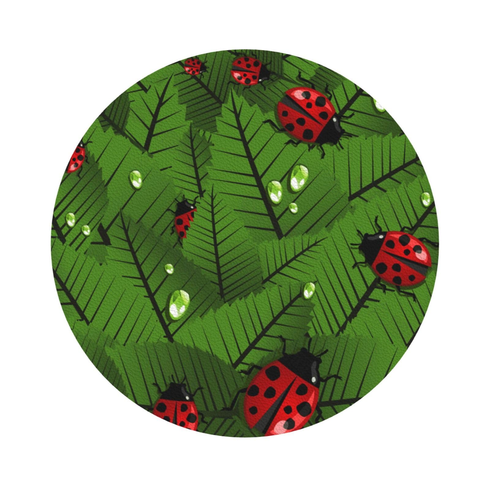Leaves and Ladybugs PU Leather Coasters Set of 6 Round Drink Coasters