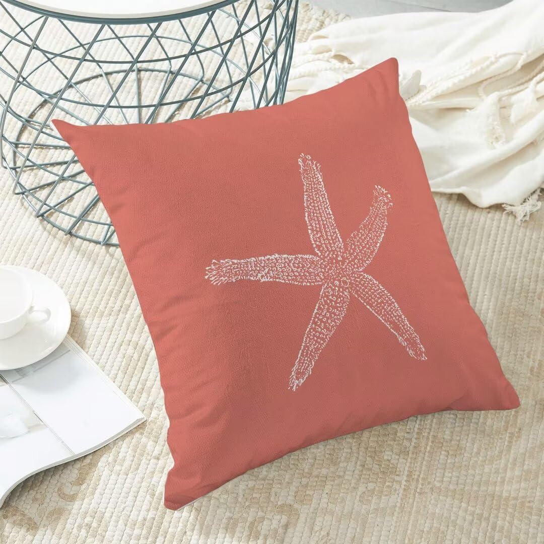 AEIOAE Coastal Coral Pillow Covers 18 X 18 Inch Set of 2, Starfish Beach Nautical Throw Pillow Covers Outdoor Summer Farmhouse Pillowcase Linen Nautical Decor for Sofa Couch Home Bedroom Decor - Image 5