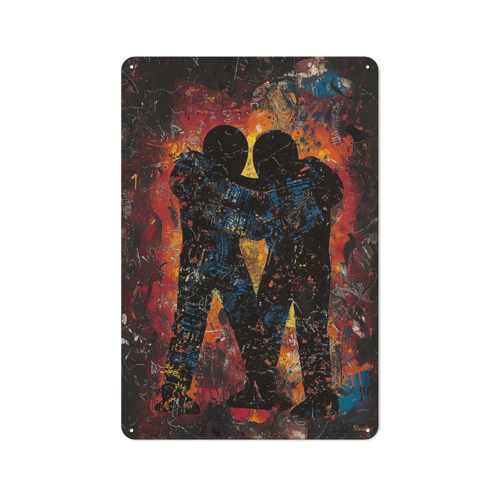 Junmoney Unity In Chaos Contemporary Expressionist Art Tin Wall Plaque 30X20cm With Work For Garage Or Workshop, For An Autumn Wall Display In Garage And Workshop