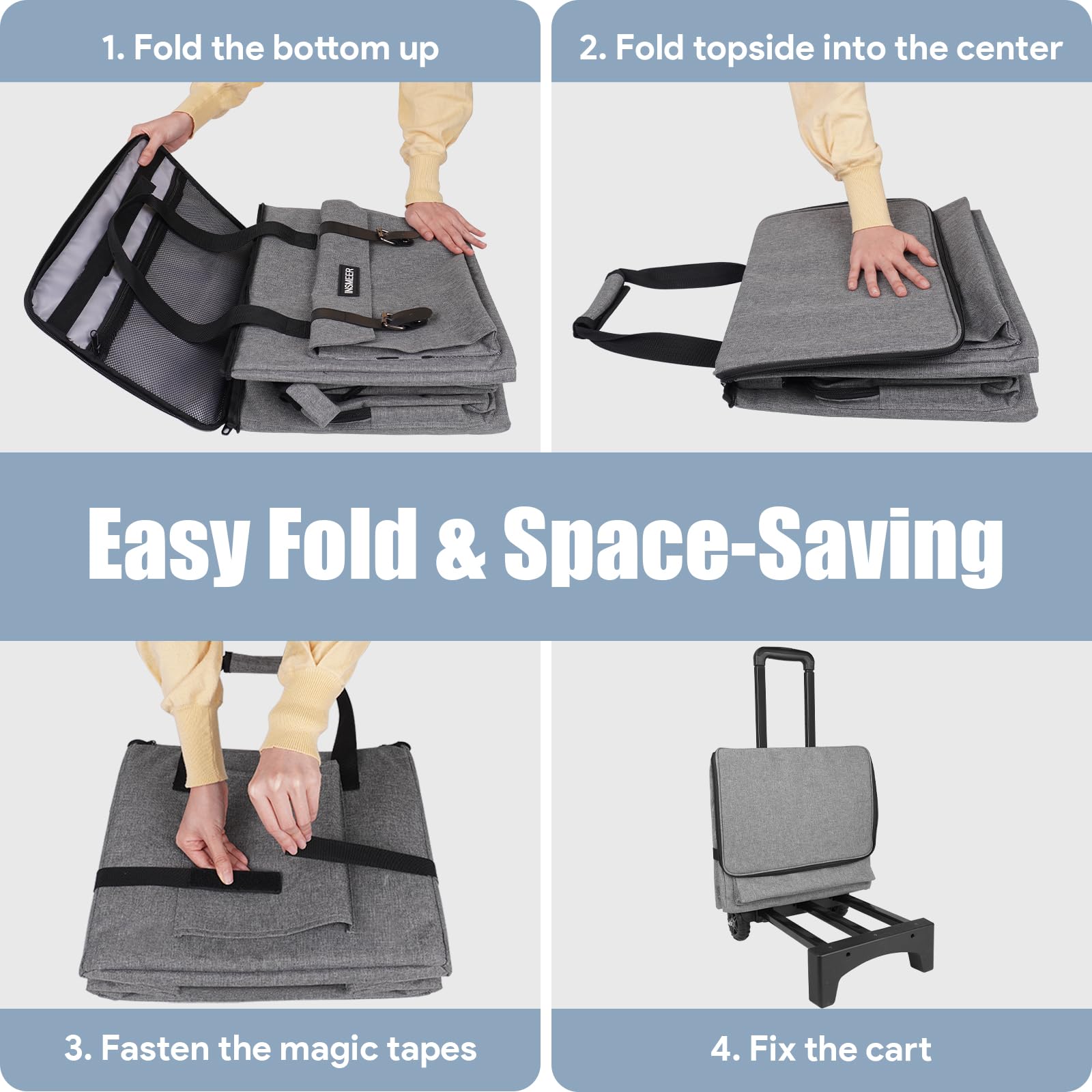 INSMEER Sac à roulettes pour enseignant avec compartiment pour ordinateur portable de 15,6", sac fourre-tout à roulettes pour enseignants avec sac à déjeuner supplémentaire, sac à roulettes 3 en 1