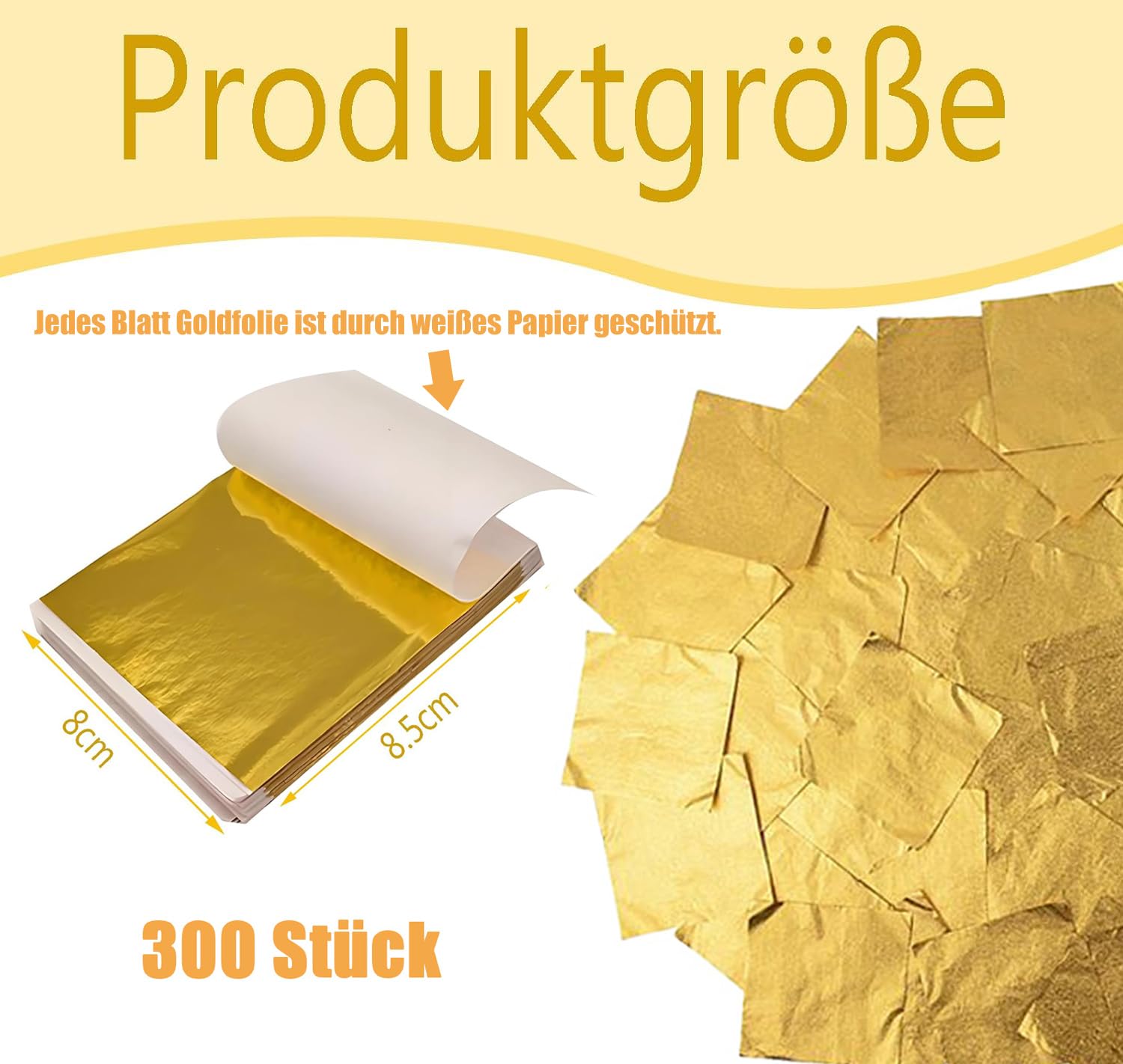 Juego de 300 hojas de oro, lámina dorada, hojas de oro para manualidades, manualidades, manualidades, para pintar, cortar uñas o peinado, decoración (8 x 8,5 cm)