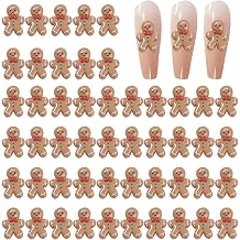 50Pcs Cute Gingerbread Man Nail Charms Christmas Nail Art Charms 3D Resin Design Mini Nail Gems Winter Cartoon Nail Jewelry Xmas Acrylic Nails Supplies for Women Holiday Manicure Decor Accessories