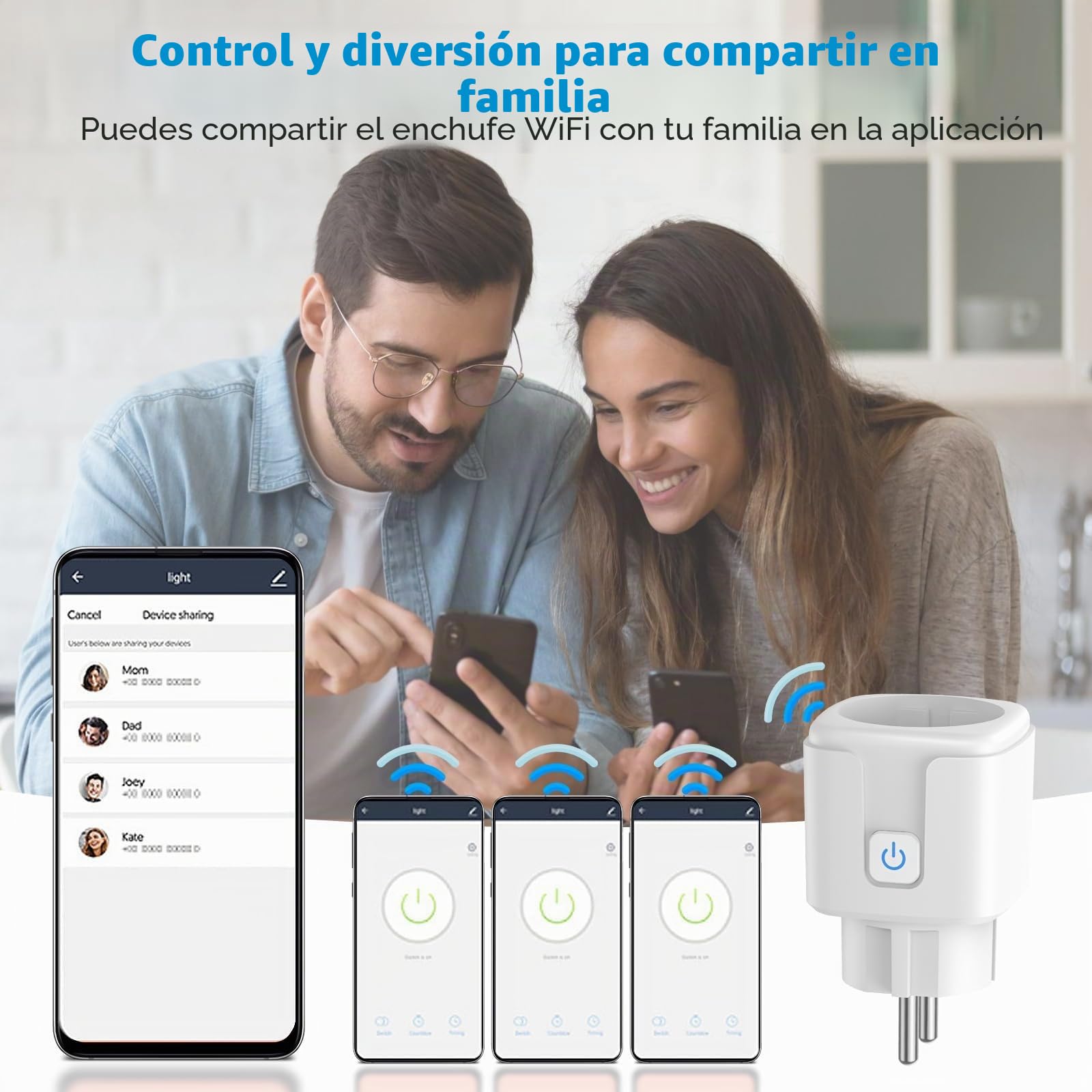 Enchufe Inteligente WiFi, 4 Pack Enchufe WiFi Medidor Consumo 16A 3680W, Tomada Inteligente con Temporizadores y Control Remoto por APP&Voz, Compatible con Alexa y Google Home