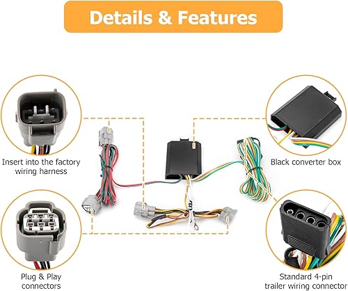 Miniatura 2 de WeiSen Arnés de cableado de remolque personalizado de 4 pines con conector Plug & Play compatible con Toyota Tacoma 2005-2015, compatible con T100