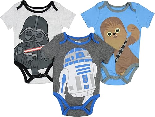 Star Wars - Pijama de una pieza Darth Vader Chewbacca R2-D2 para bebé, 3 unidades