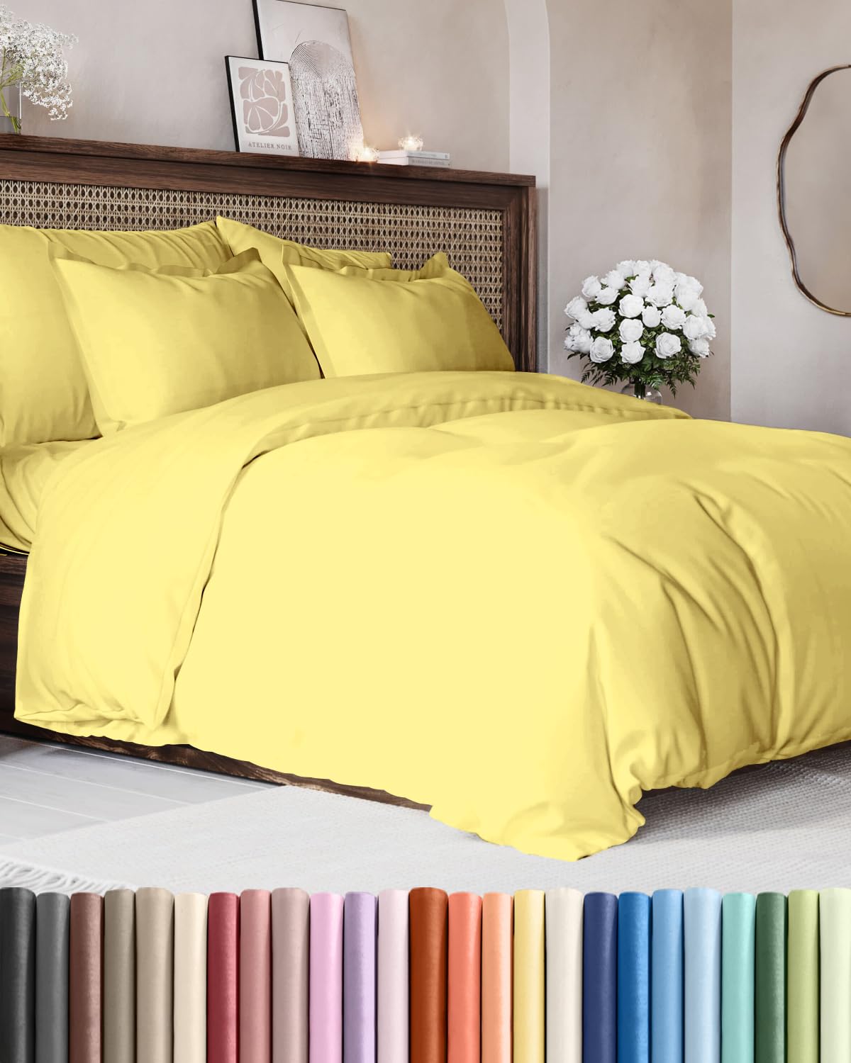 Duvet Cover Full Size - Extra Soft 3 Piece with Zipper Closure - Yellow