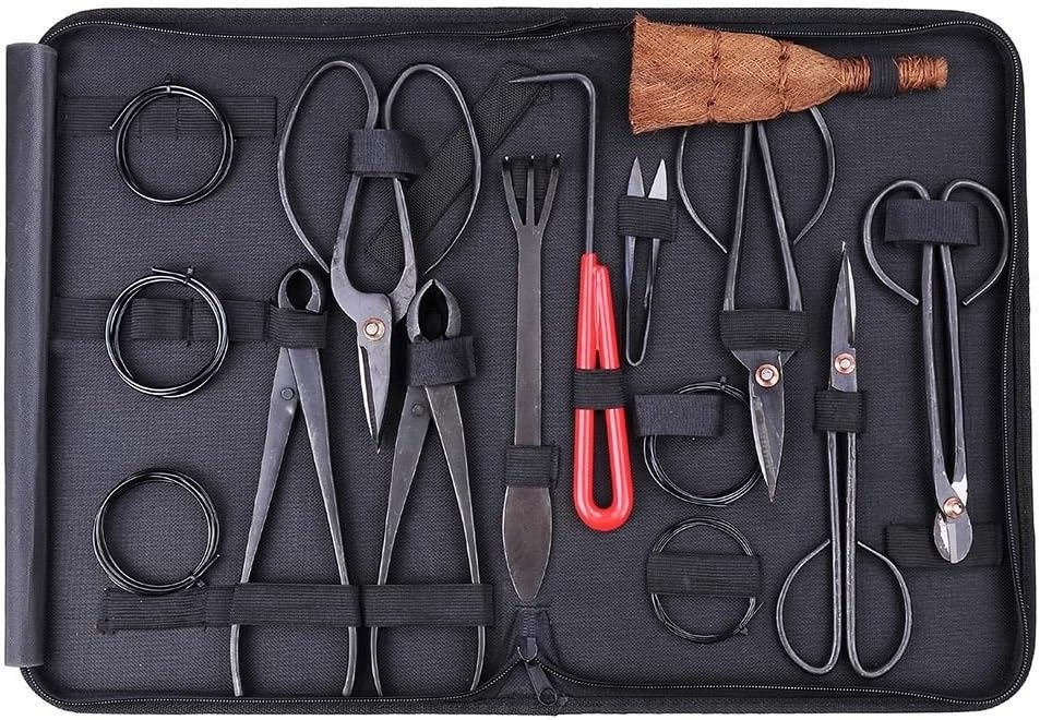 Bonsai Tool Set Carbon Steel 10-pc Kit Cutter Scissors Shears Tree W/ Nylon Case
