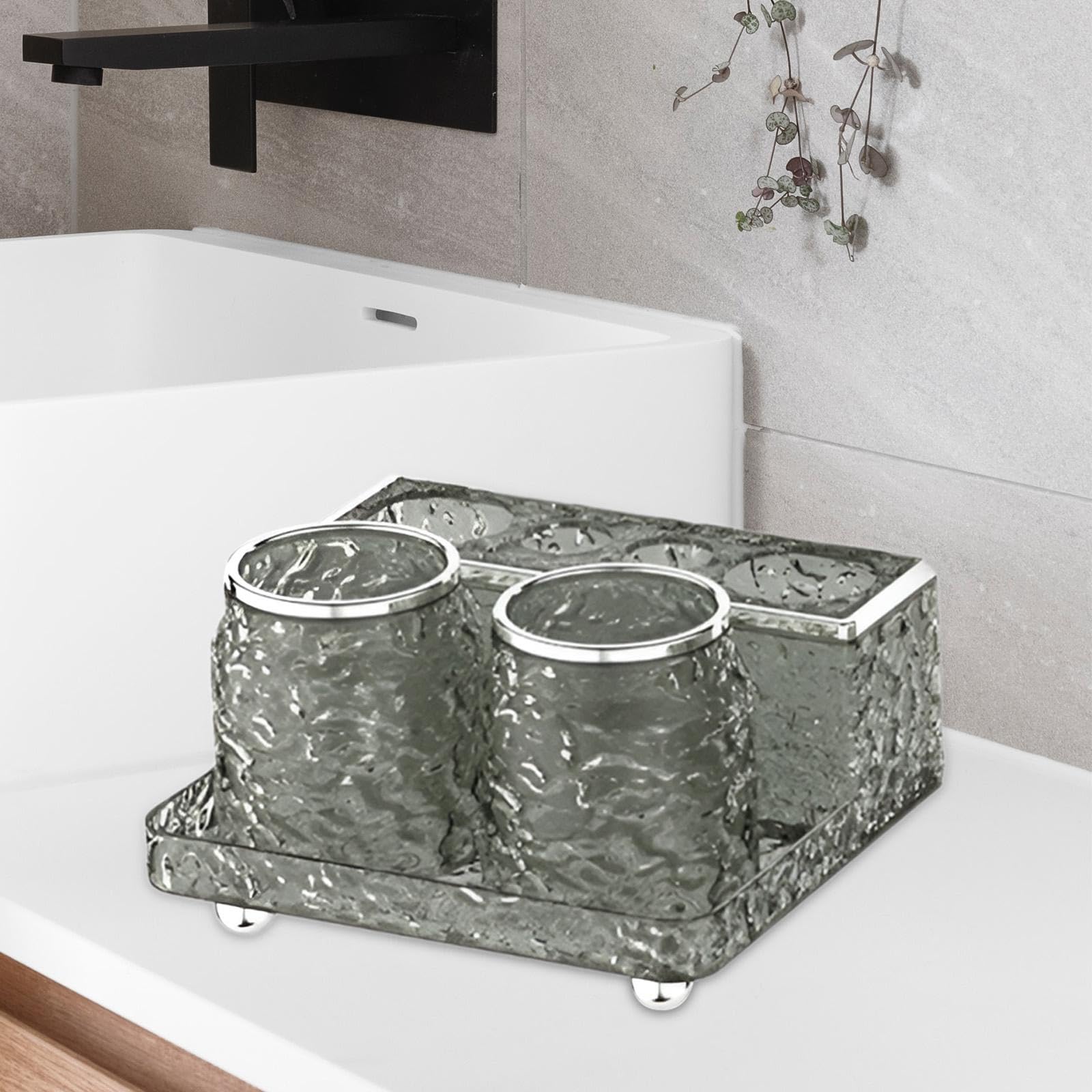 2 Piezas Vasos para Cepillos de Dientes Soporte de Pasta de Dientes Organizador de Baño Y Accesorios para Enjuague Bucal Hecho de Pet Adecuado para Ba, Gris, Individual