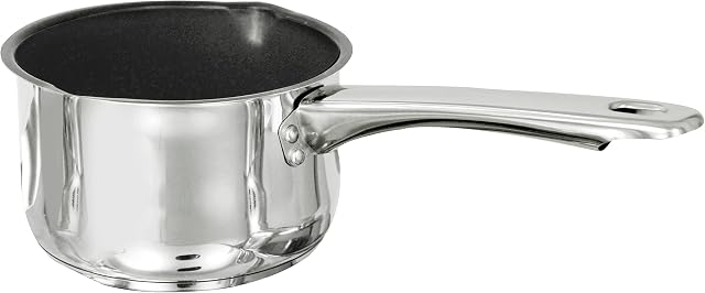 Buckingham Induction Deep Milk Pan with Xylan Non-Stick Coating and Double Lip, Stainless Steel, 14 cm