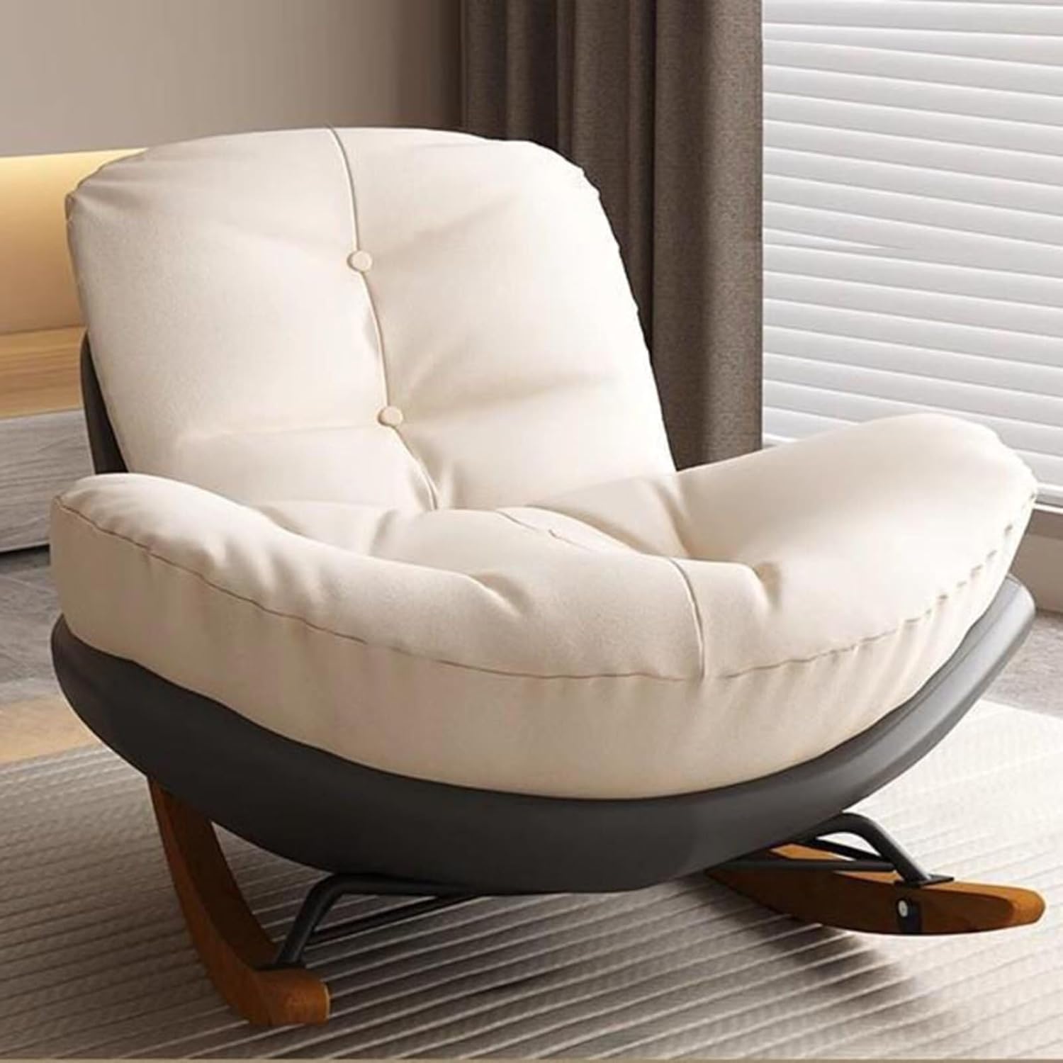 LICOME Rocking Chairs with Ottoman Upholstered Glider Rocker Chair Cushion Padded Seat for Living Room Bedroom(Black Beige Pads)