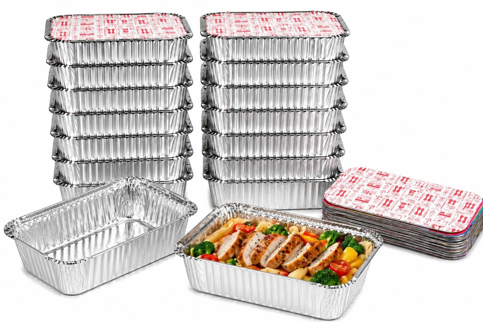 Pack de 100 Envases de Aluminio Rectangulares con Tapa incluida 1480ML