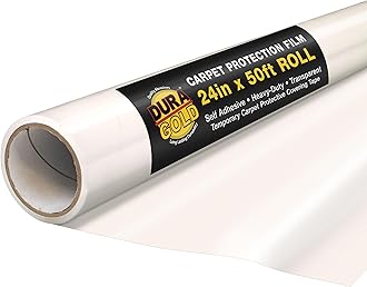 Dura-Gold Carpet Protection Film 24" x 50' Roll - Clear Self Adhesive Temporary Carpet Protection Cover Tape - Protects against streets, paint spills, dust, construction debris, and moving
