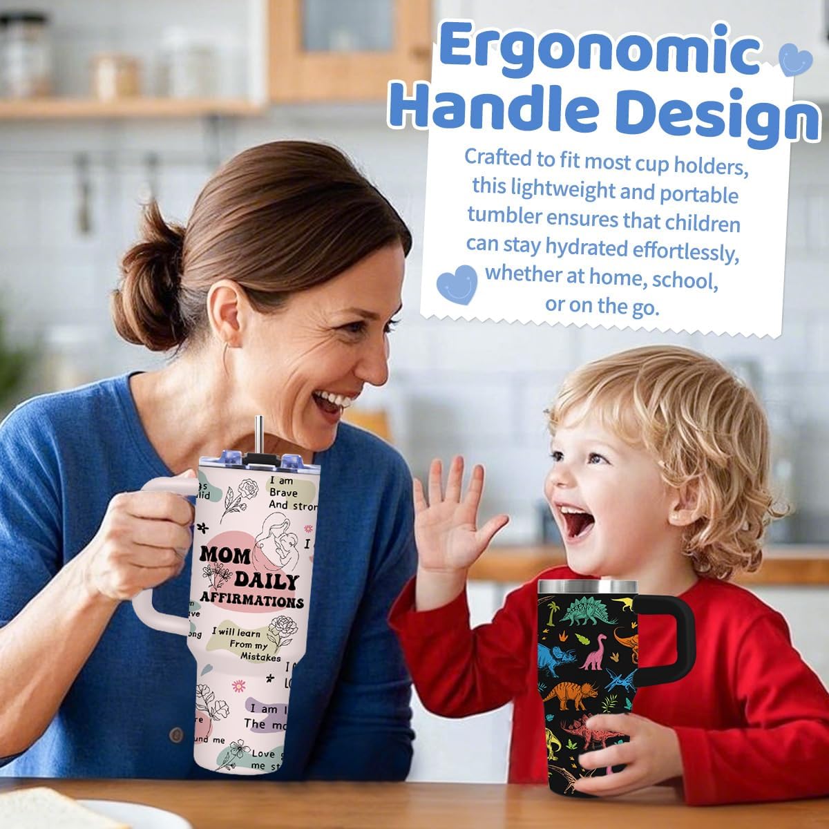 14oz Tumbler with Handle and Straw for Brother, Stainless Steel Vacuum Insulated Tumblers, Fathers Day Birthday Gifts for Boys, Dinosaur Lover Gifts for Son, Men - Image 4