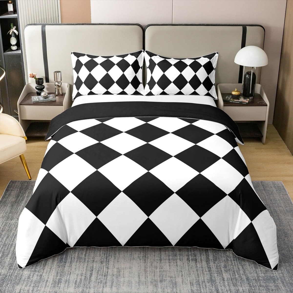 Housse de Couette 140x200cm Noir Blanc Loussiesd Coton