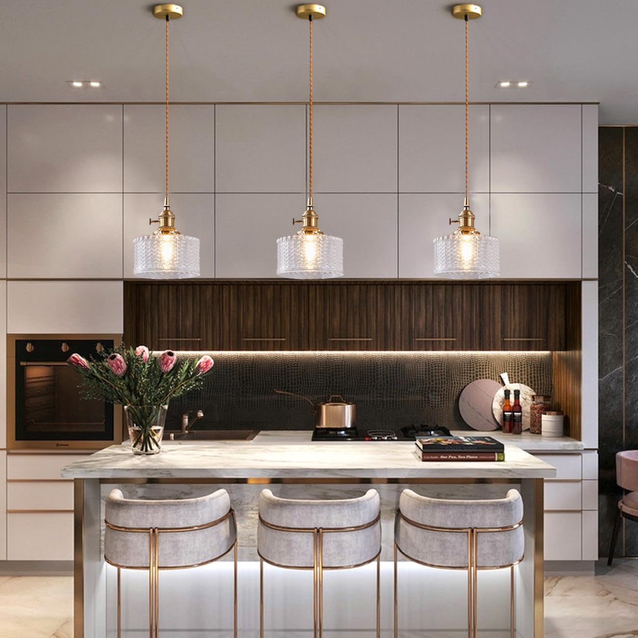 Theopractick Retro Glass Pendant Lights in Brass Finish - Image 3