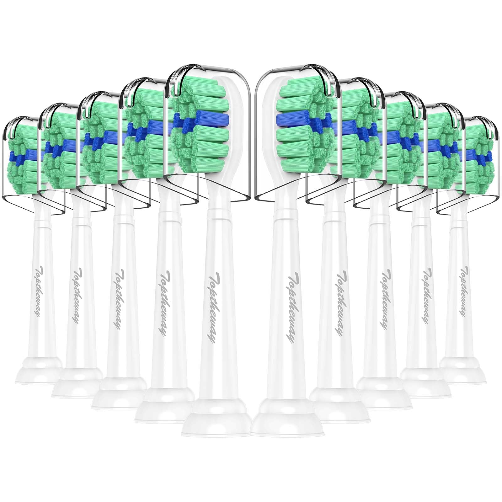 Toptheway Toothbrush Replacement Heads Compatible with Philips Sonicare ProtectiveClean DiamondClean C2 G2 W 4100 5100 5300 Plaque Control, 10 Pack