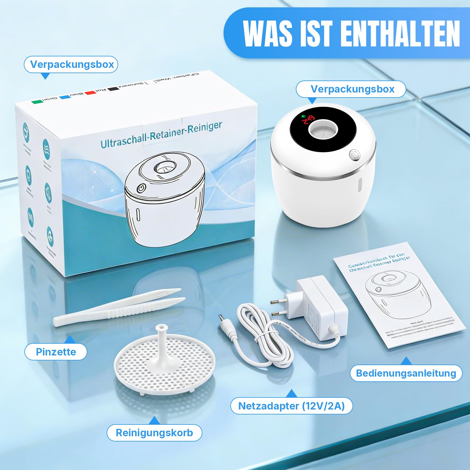 Ultraschallreinigungsgerät 48kHz mit 4 Modi digitalem Timer für Zahnersatz Mundschutz Schmuck