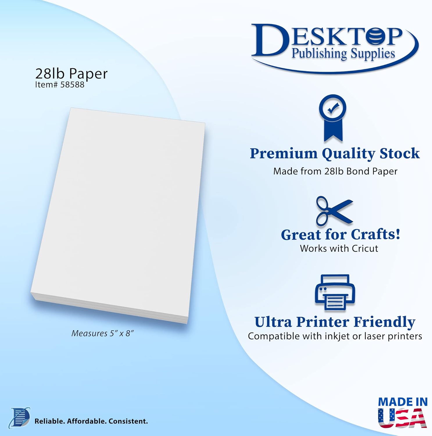 Bright White Paper Blank 5" x 8" 70lb Text (105gsm) - 100 Sheets image 2