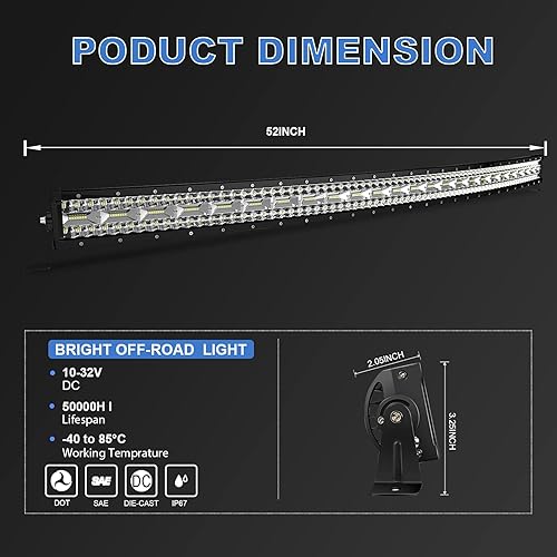 Miniatura 2 de Barra de luz LED T-Former de 52 pulgadas, curvada de 1122 W, triple fila de inundación, haz combinado de luz de conducción todoterreno, 2 luces LED