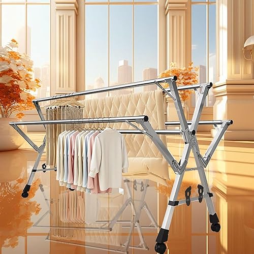 Miniatura 5 de Foldable Clothes Drying Rack, 5-Rod Adjustable Stainless Steel Laundry Drying Stand for Indoor Outdoor Use, Space-Saving Garment Rack, Portable